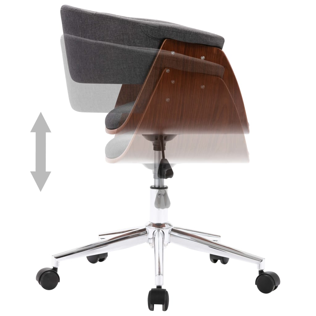 vidaXL drejelig kontorstol bøjet træ og stof grå