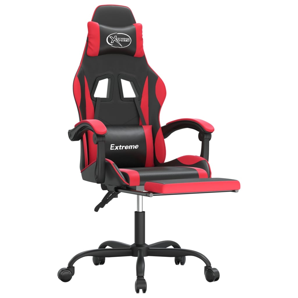vidaXL drejelig gamingstol med fodstøtte kunstlæder sort og rød