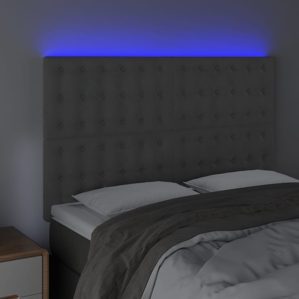 vidaXL sengegavl med LED-lys 144x5x118/128 cm fløjl lysegrå