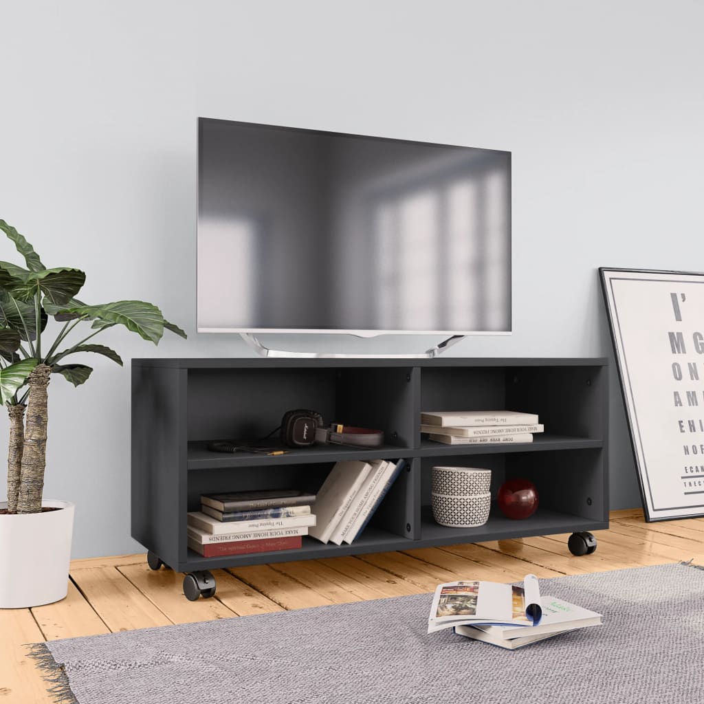 vidaXL tv-bord med hjul 90x35x35 cm konstrueret træ grå