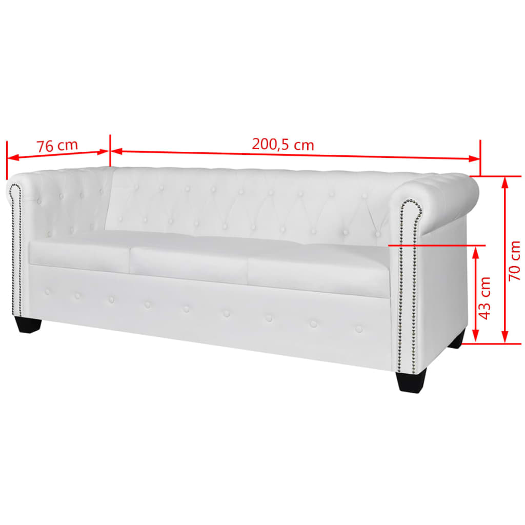 vidaXL 3-personers Chesterfield sofa kunstlæder hvid