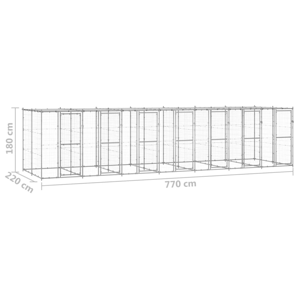 vidaXL udendørs hundebur med tag 16,94 m² galvaniseret stål