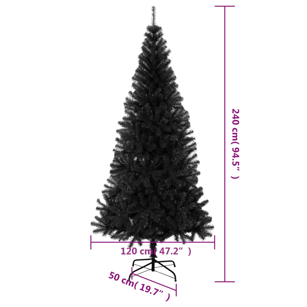 vidaXL kunstigt juletræ med juletræsfod 240 cm PVC sort