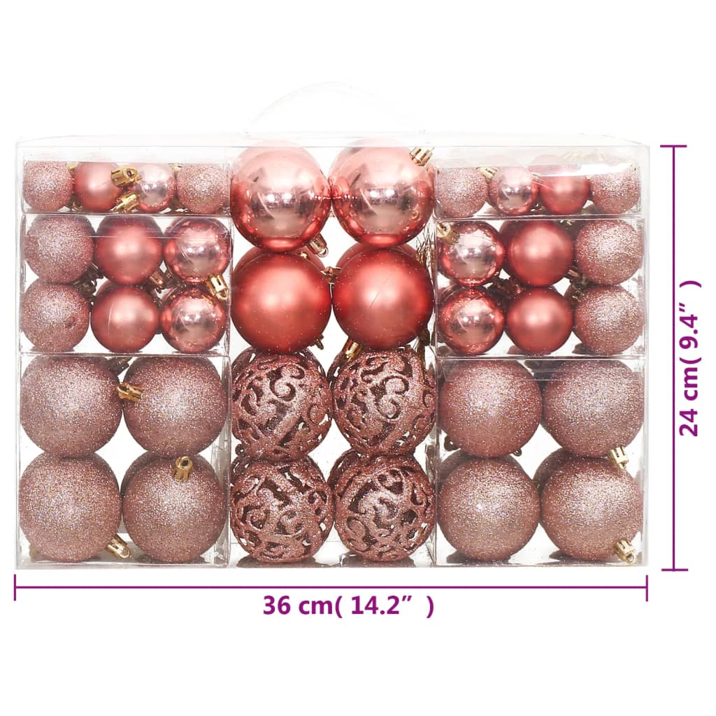 vidaXL julekugler 100 stk. 3 / 4 / 6 cm lyserød og rosa