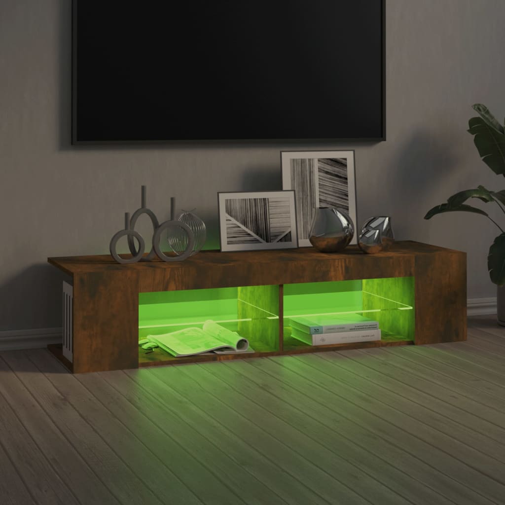 vidaXL tv-bord med LED-lys 135x39x30 cm røget eg