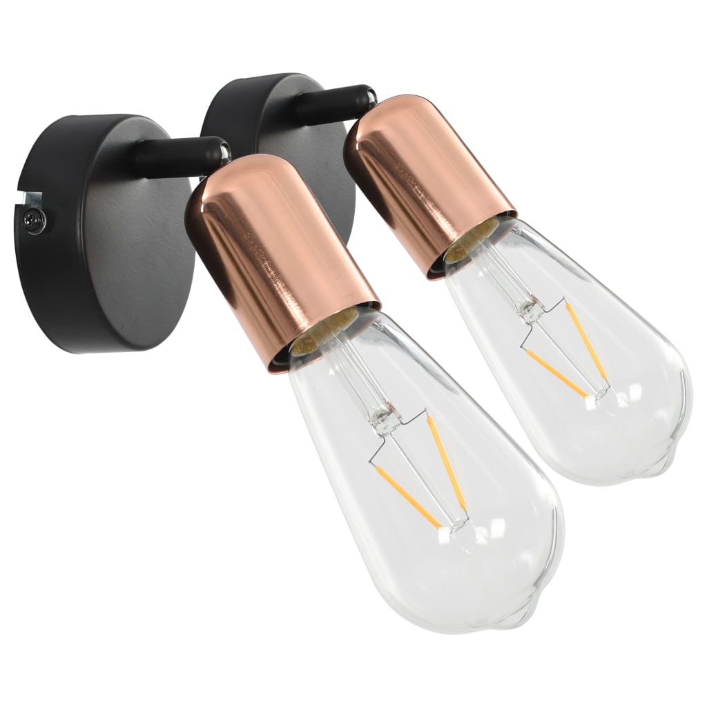 vidaXL spotlamper 2 stk. med glødepærer 2 W E27 sort og kobber