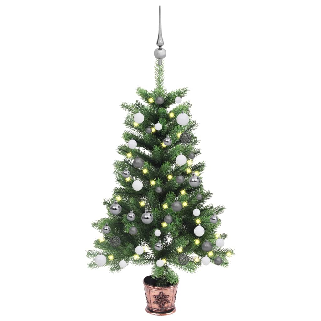 vidaXL kunstigt juletræ med lys og kuglesæt 90 cm grøn