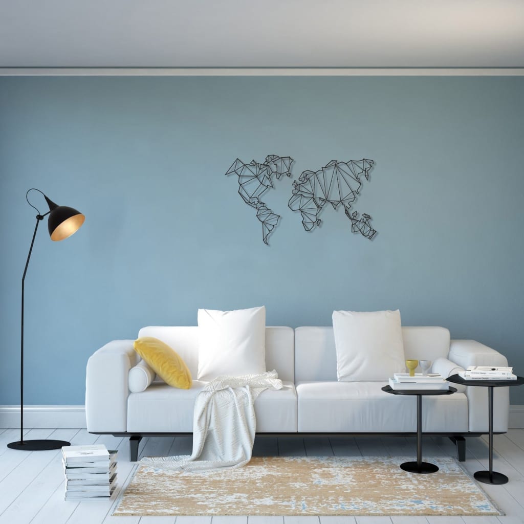 Homemania vægdekoration World Map 120x72 cm metal sort