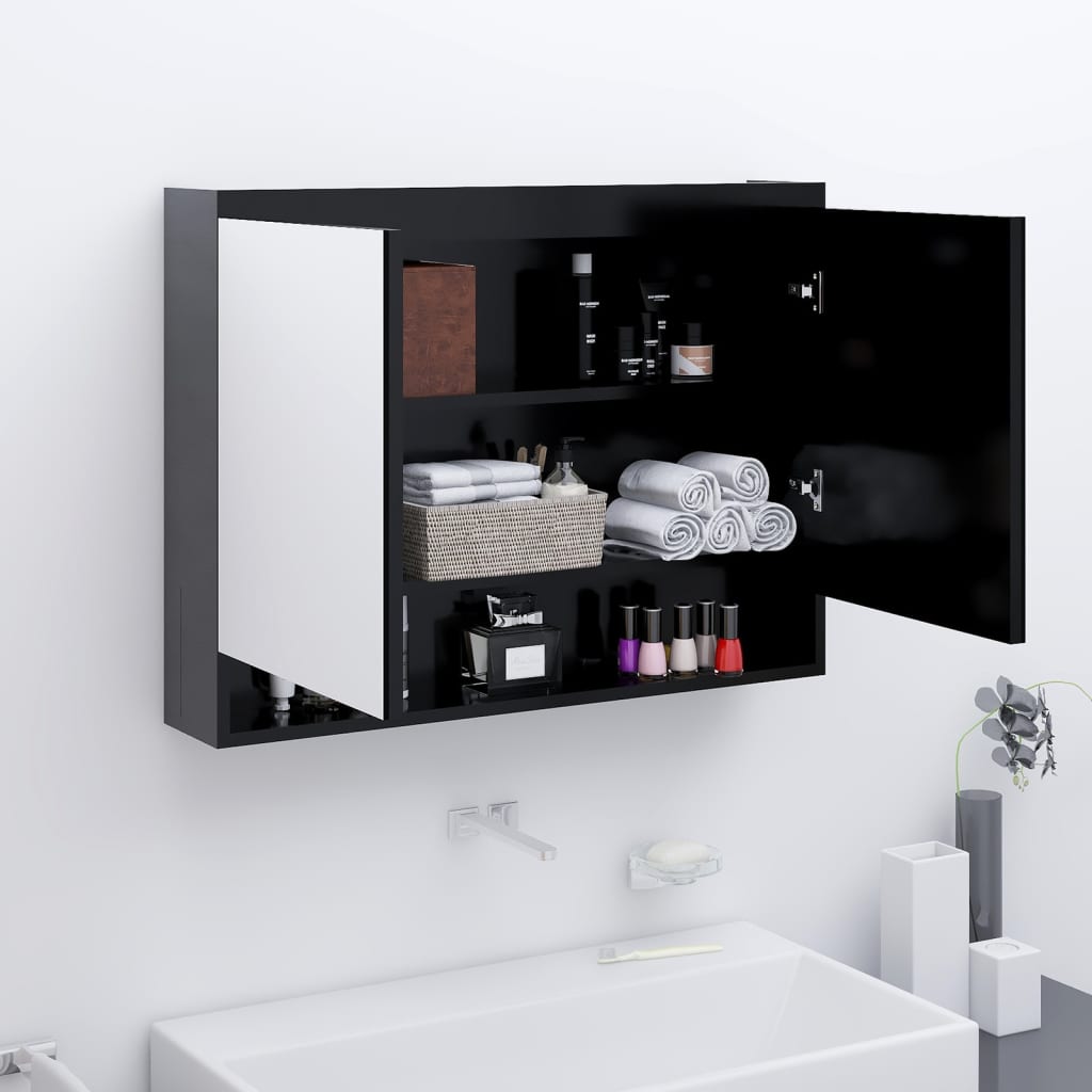 vidaXL badeværelsesskab med spejl 80x15x60 cm MDF antracitgrå