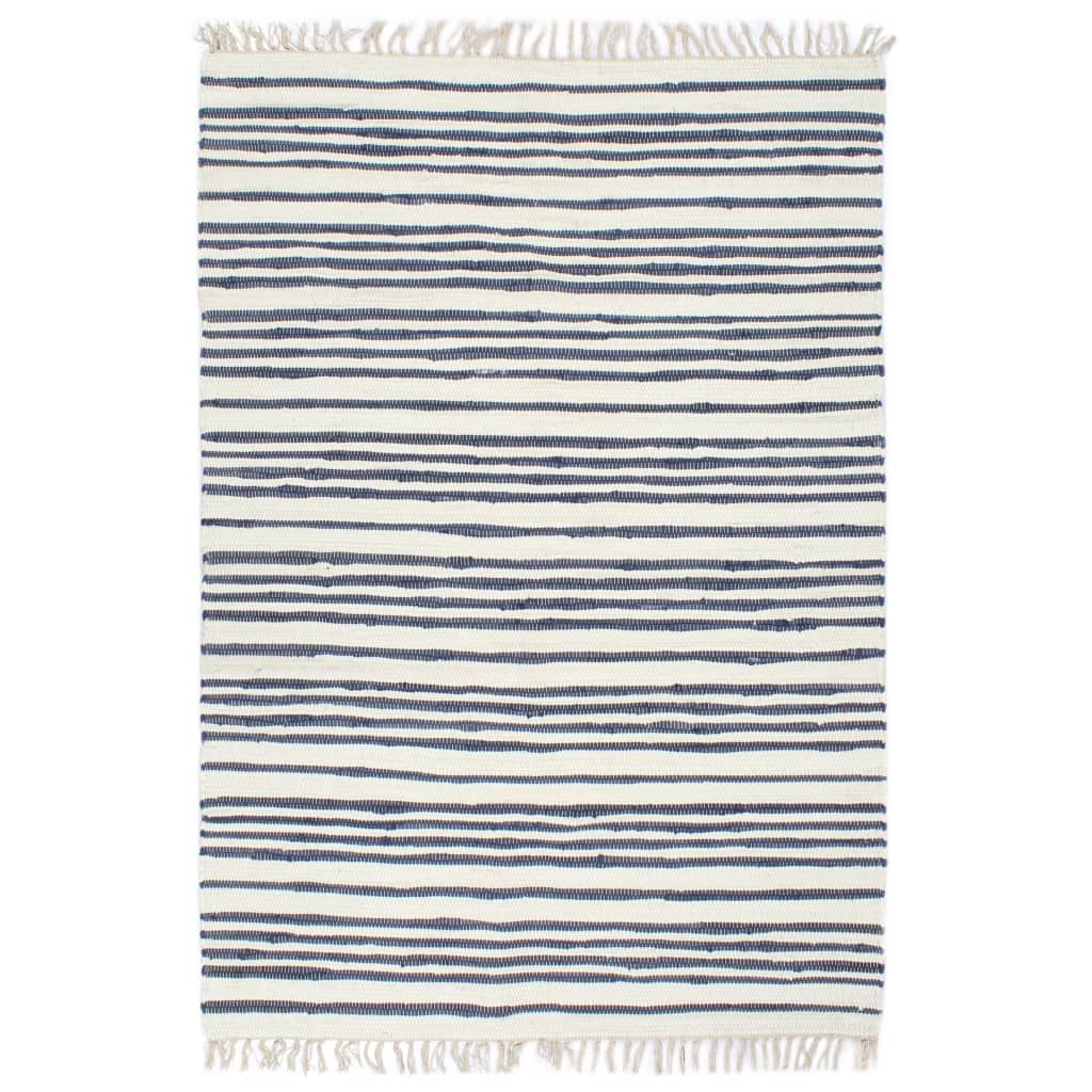 vidaXL håndvævet chindi-tæppe bomuld 80 x 160 cm blå og hvid