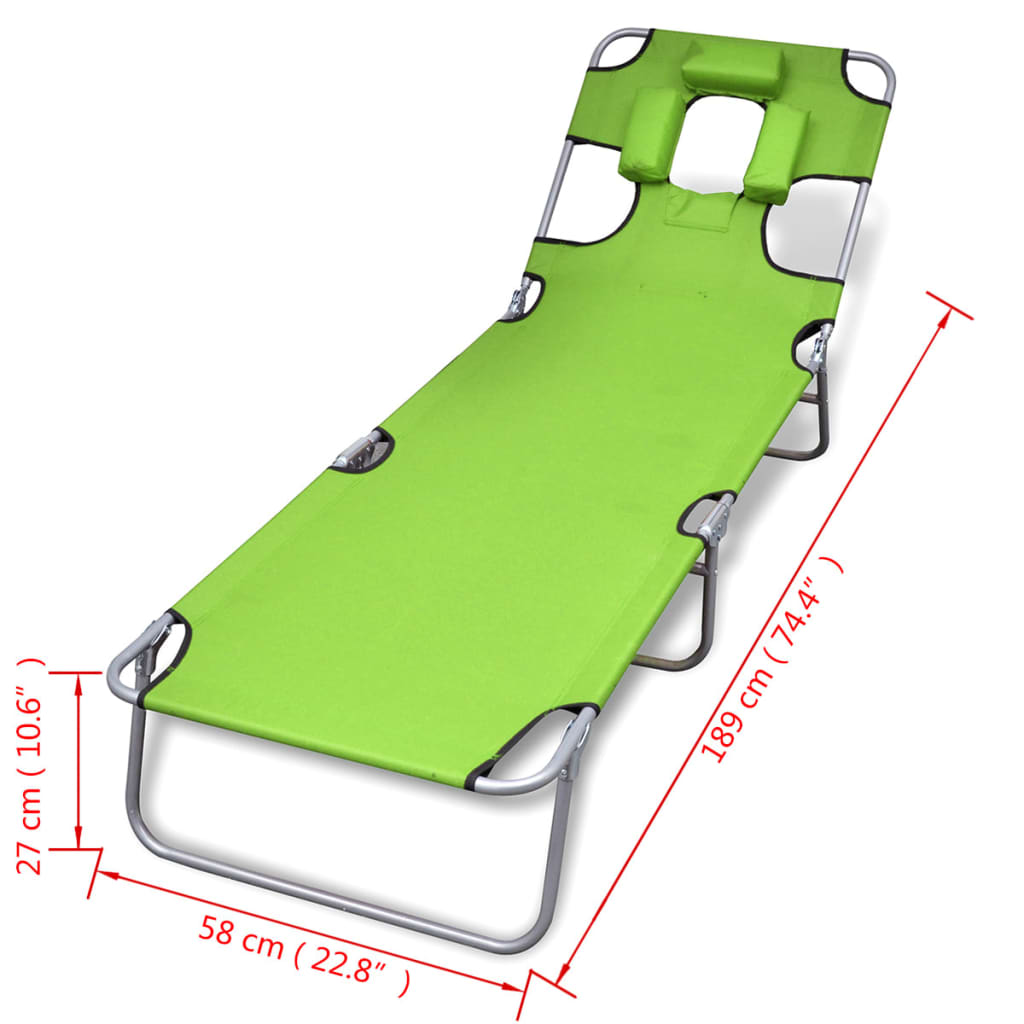 vidaXL foldbar liggestol med hovedpude pulverlakeret stål grøn