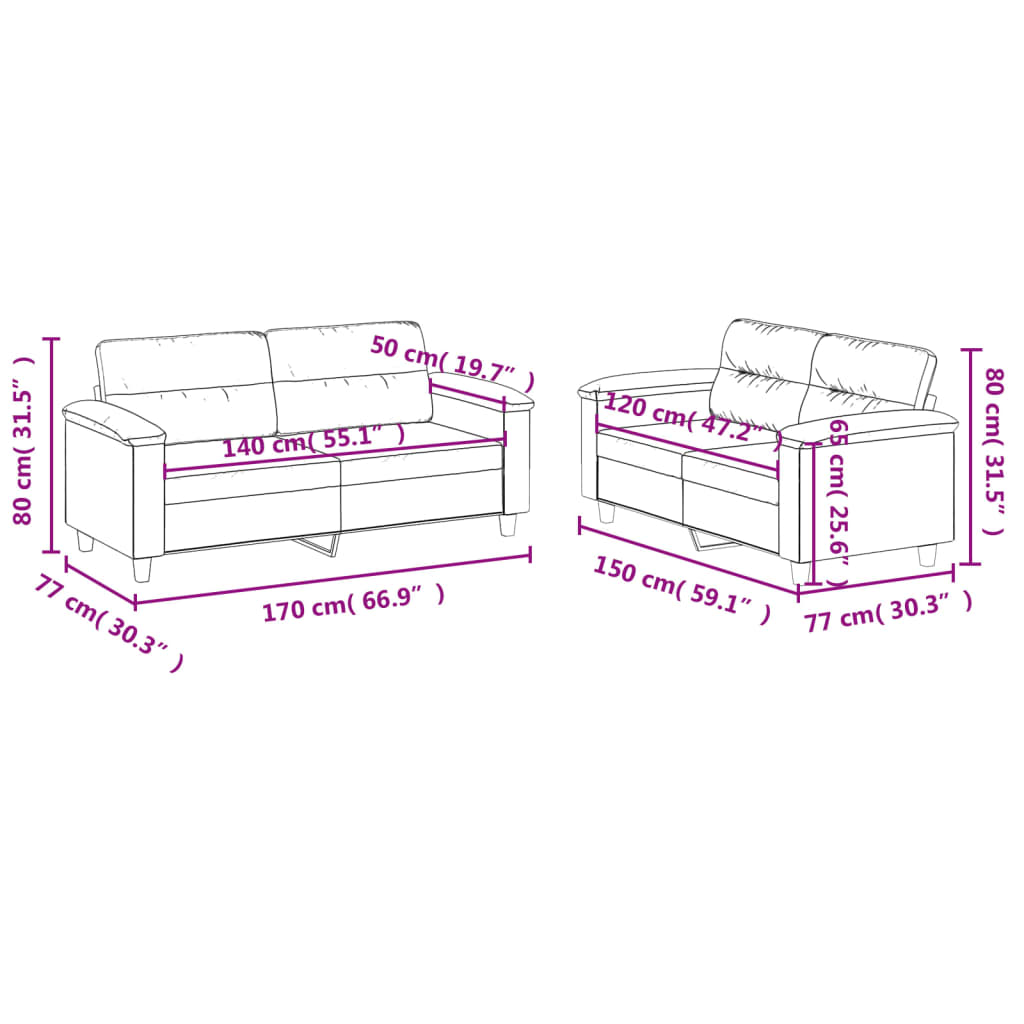 vidaXL sofasæt 2 dele med hynder kunstlæder grå