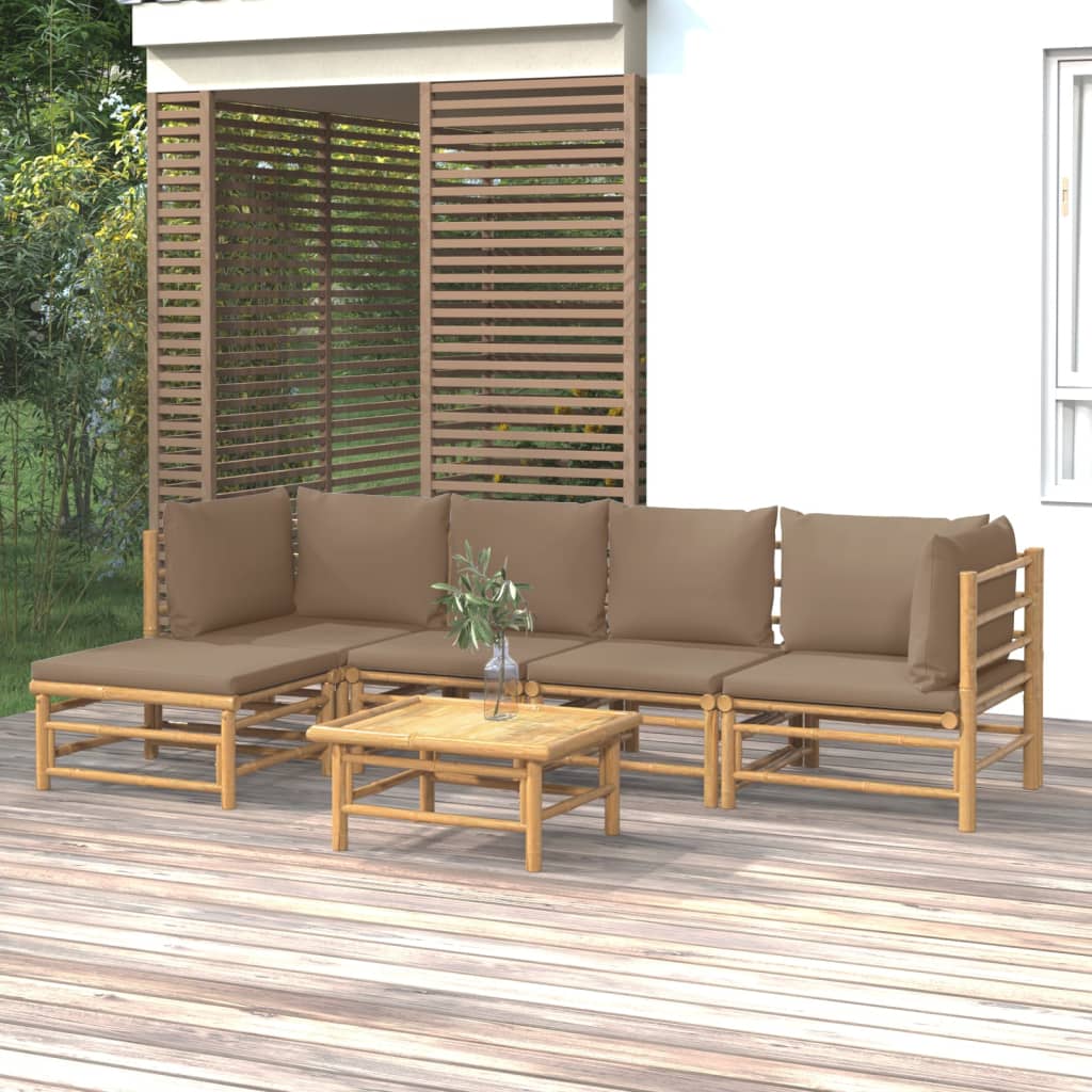 vidaXL loungesæt til haven 6 dele med gråbrune hynder bambus