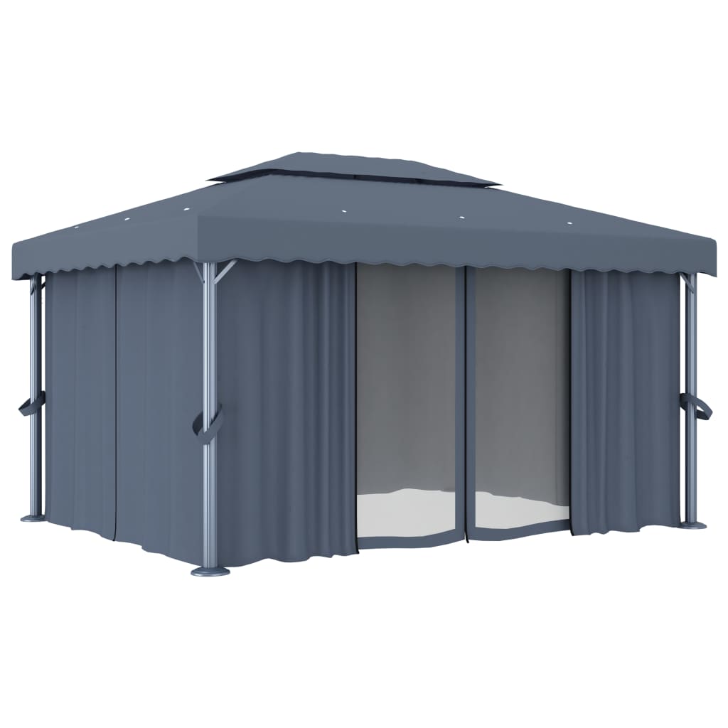 vidaXL pavillon med gardin 4x3 m aluminium antracitgrå