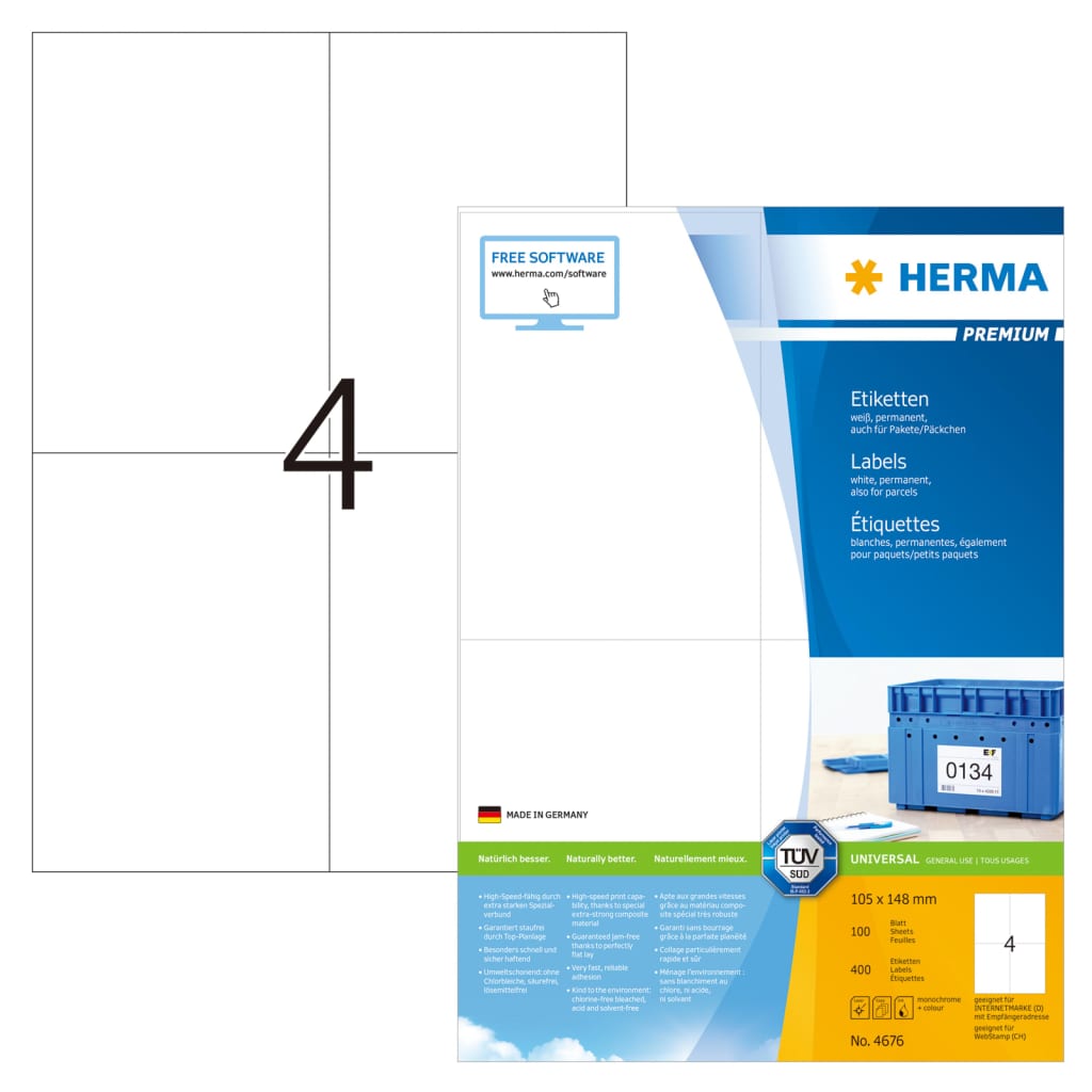 HERMA permanente etiketter PREMIUM A4 105x148 mm 100 ark hvid