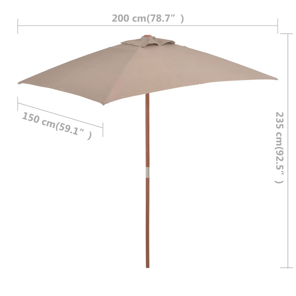 vidaXL udendørs parasol med træstang 150 x 200 cm gråbrun