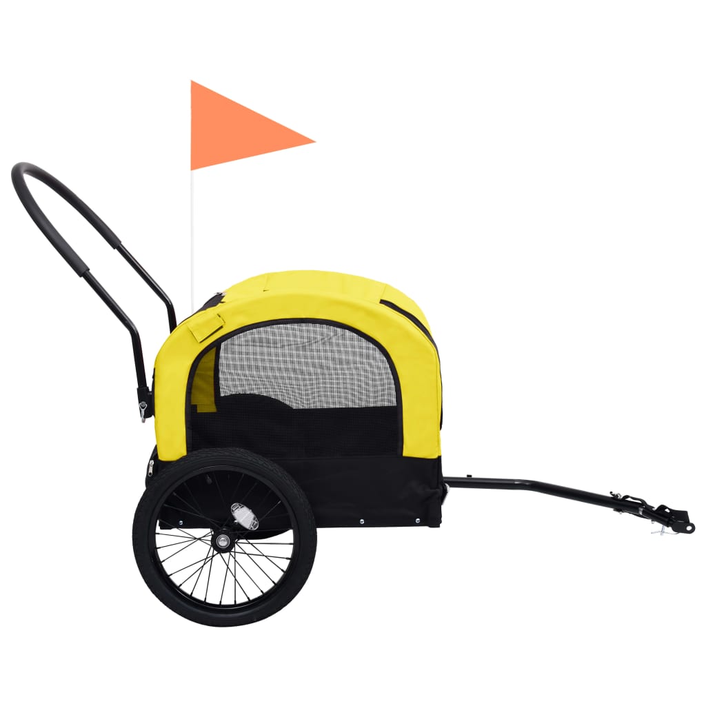 vidaXL 2-i-1 cykelanhænger og jogger til kæledyr gul og sort