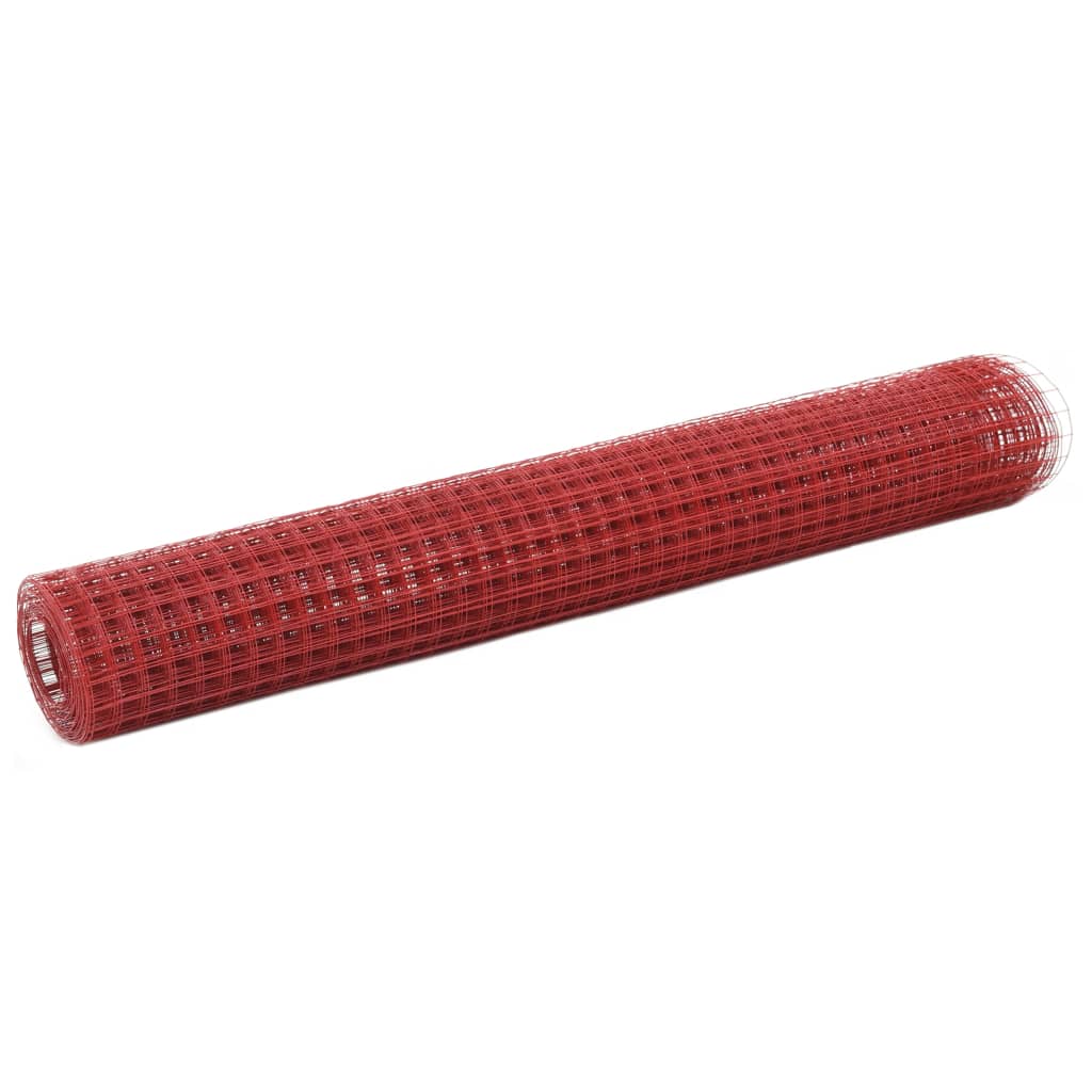 vidaXL hønsenet stål med PVC-belægning 10 x 1 m rød