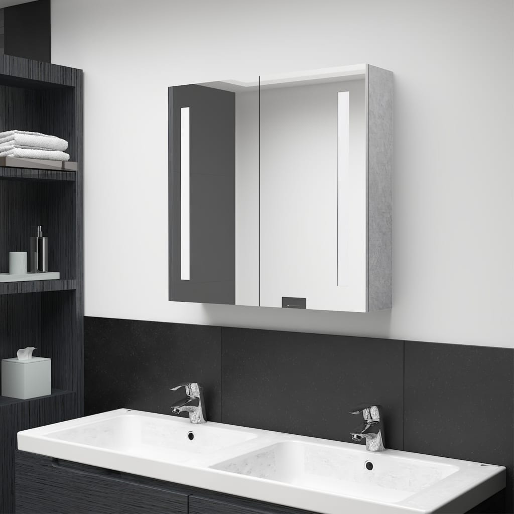 vidaXL badeværelsesskab med spejl + LED-lys 62x14x60 cm betongrå