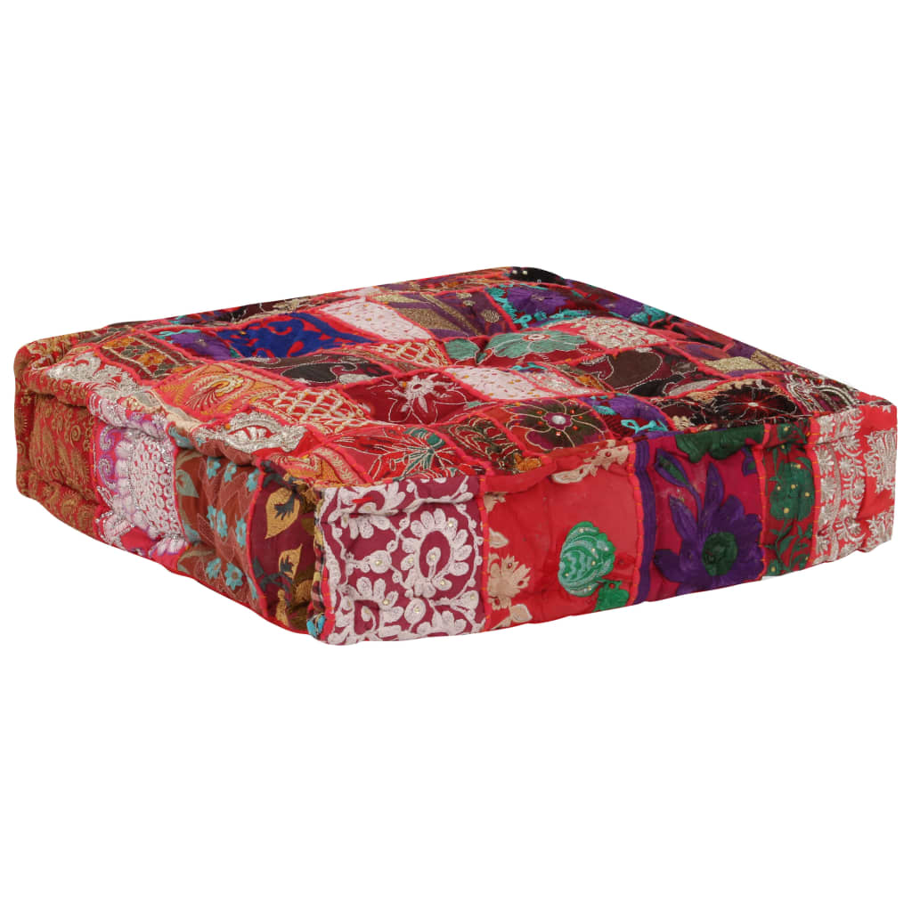 vidaXL puffe med patchwork firkantet bomuld håndlavet 50 x 50 x 12 cm rød