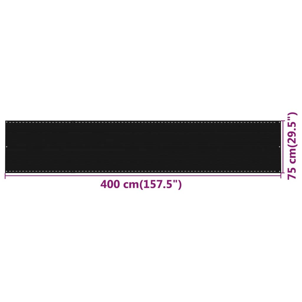 vidaXL altanafskærmning 75x400 cm HDPE sort