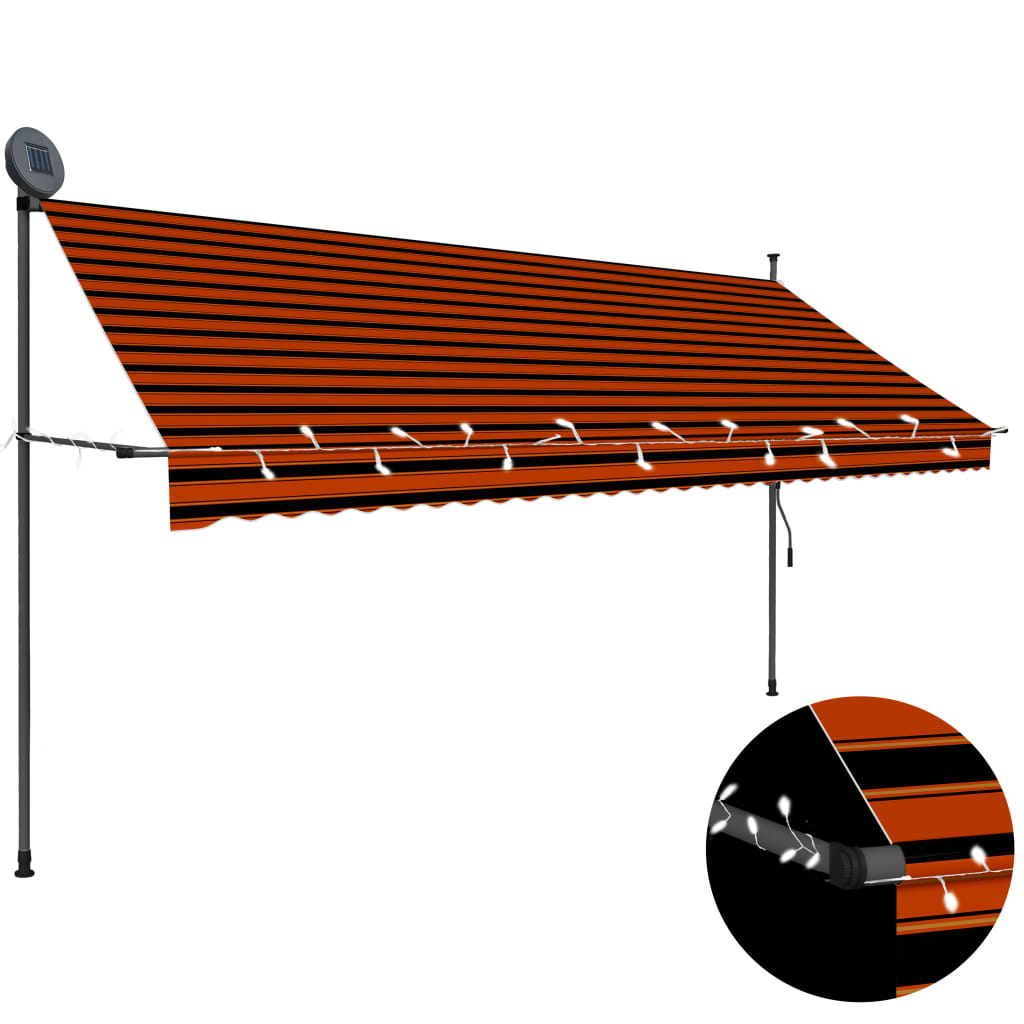 vidaXL markise m. LED-lys manuel betjening 350 cm orange og brun