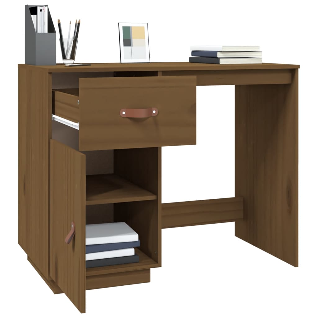vidaXL skrivebord 95x50x75 cm massivt fyrretræ gyldenbrun