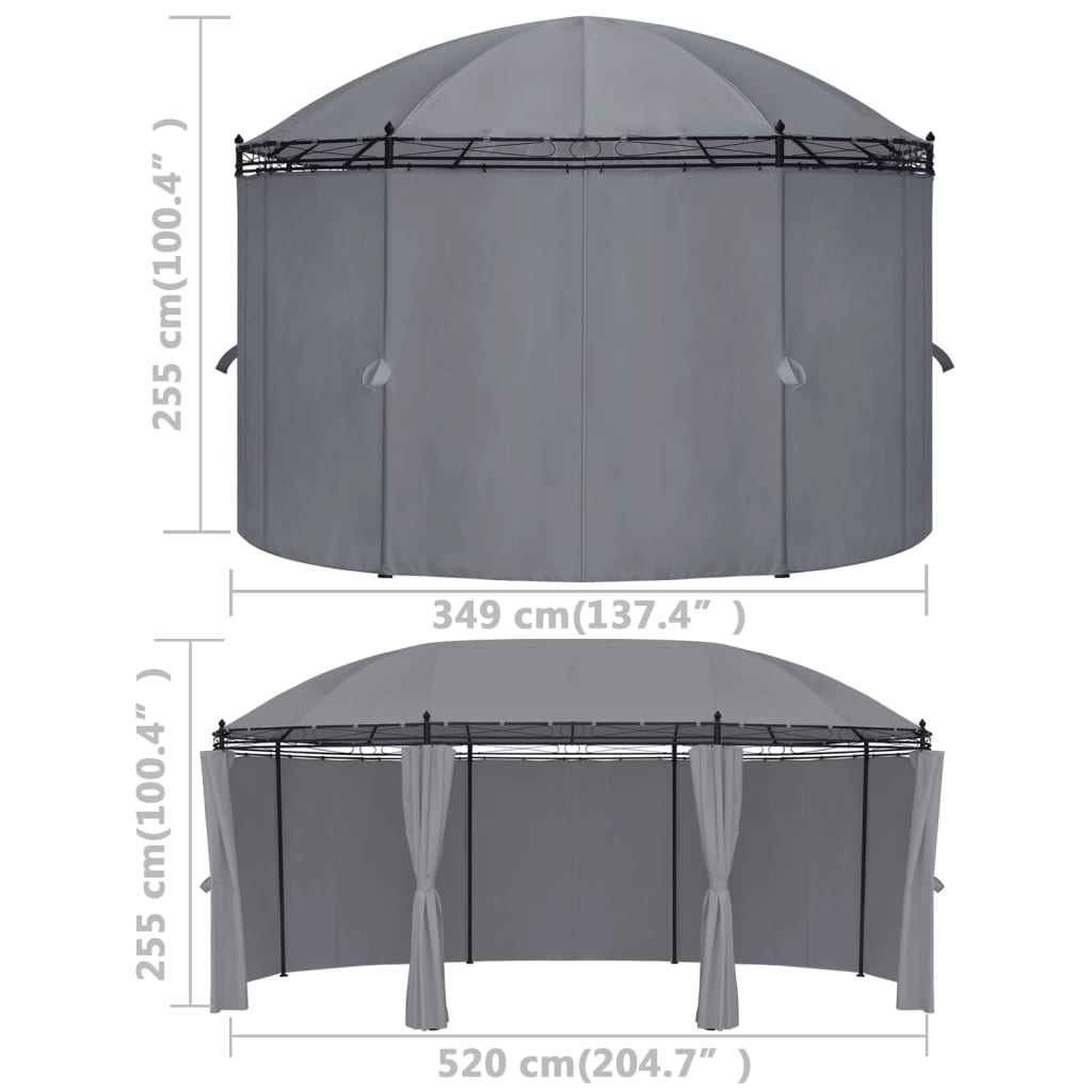 vidaXL pavillon med gardiner 520x349x255 cm antracitgrå