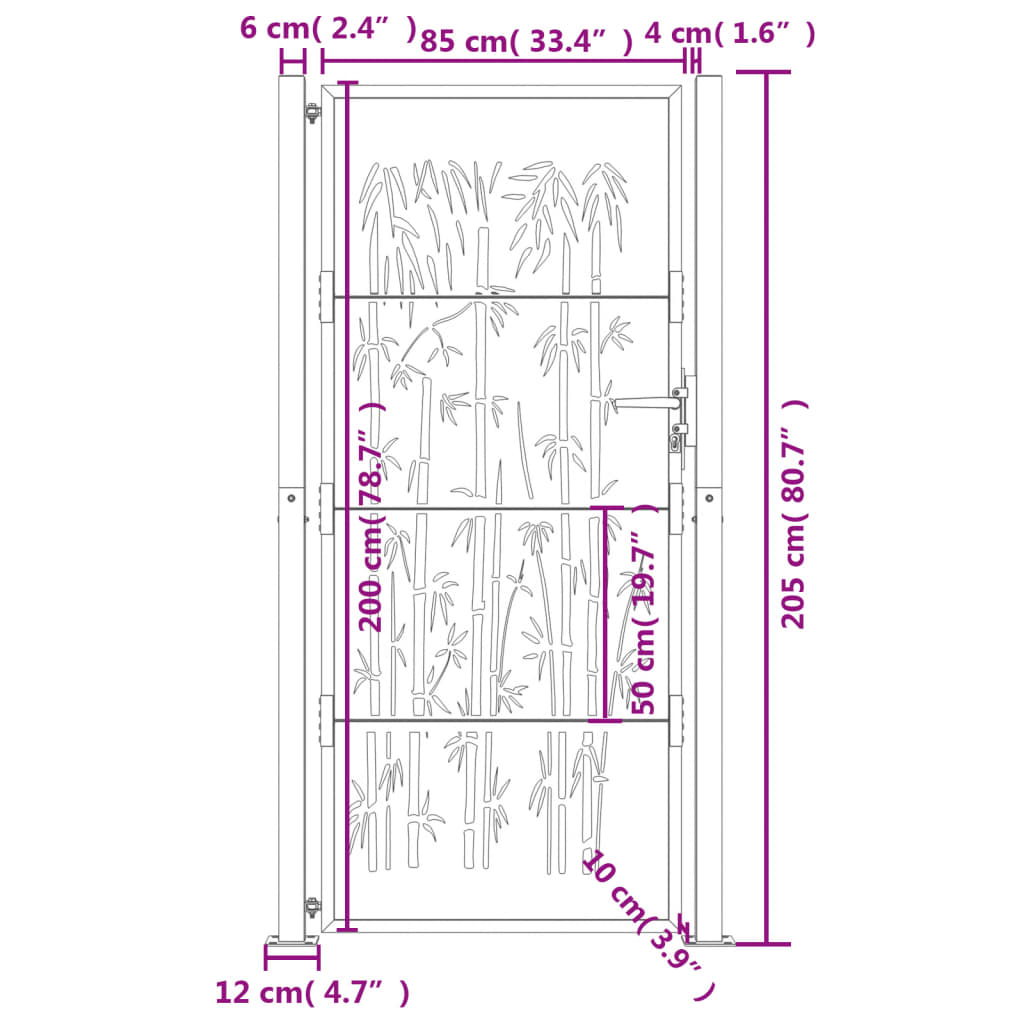 vidaXL havelåge 105x205 cm cortenstål bambusdesign