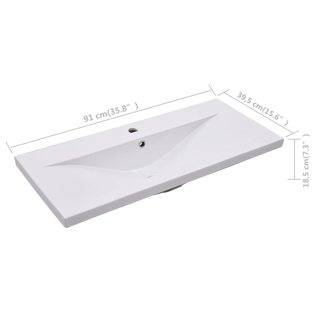 vidaXL indbygget håndvask 91x39,5x18,5 cm keramisk hvid