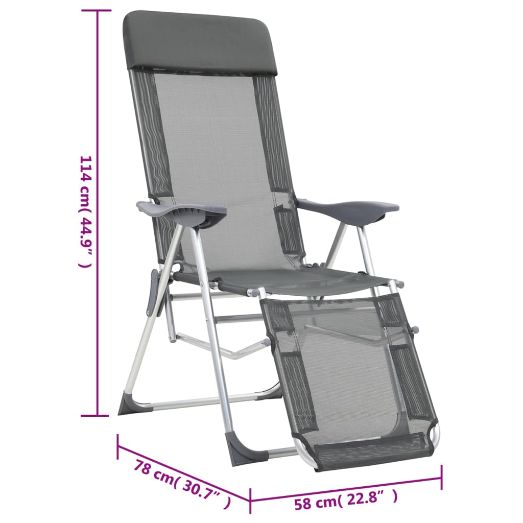 vidaXL foldbare campingstole med fodstøtter 2 stk. textilene grå