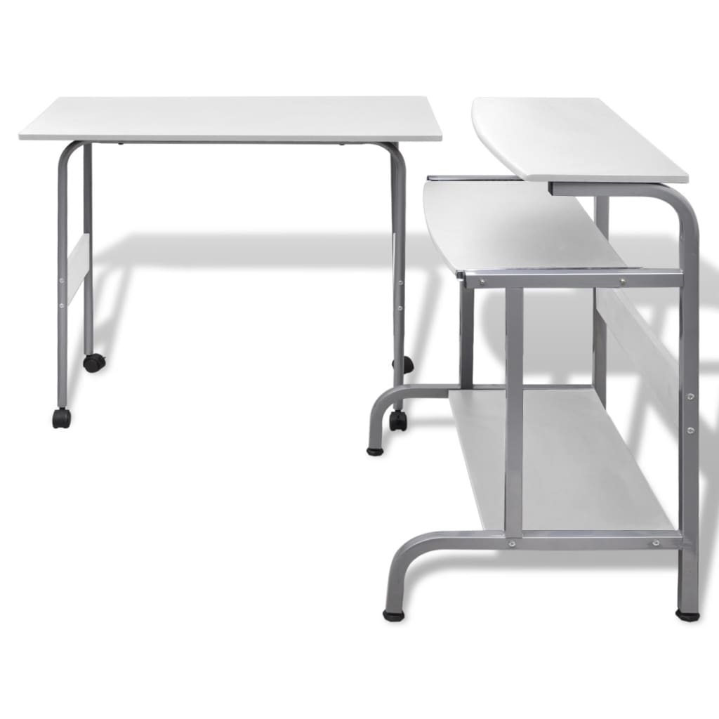 Todelt skrivebord og computerbord hvid