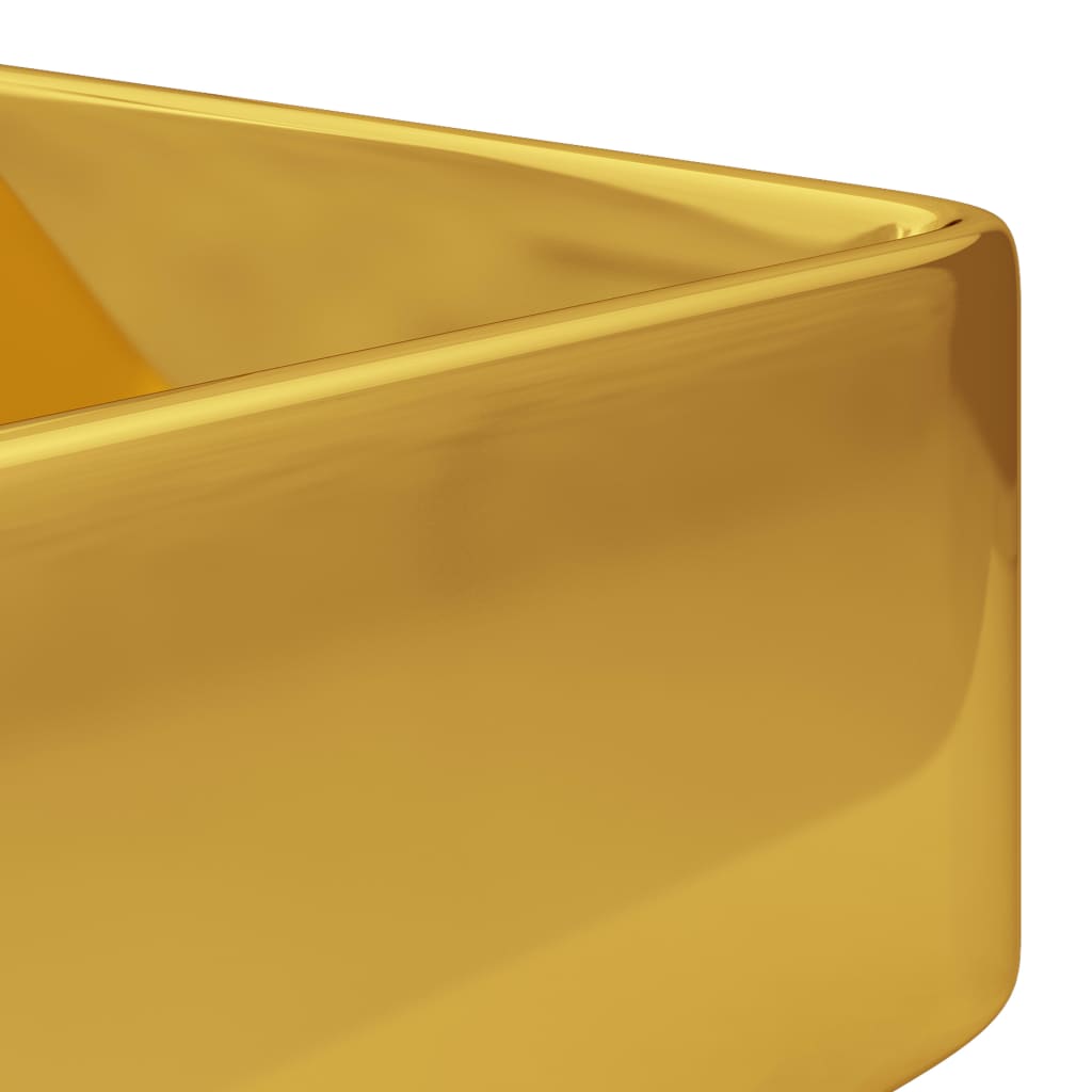 vidaXL håndvask med vandhanehul 48 x 37 x 13,5 cm keramik guldfarvet