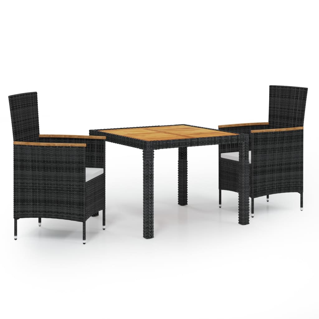 vidaXL udendørs spisebordssæt 4 dele med hynder polyrattan sort