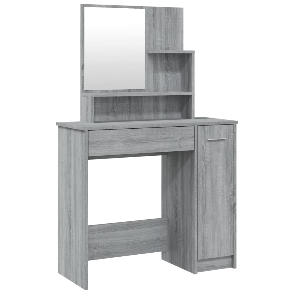 vidaXL makeupbord med spejl 86,5x35x136 cm grå sonoma-eg