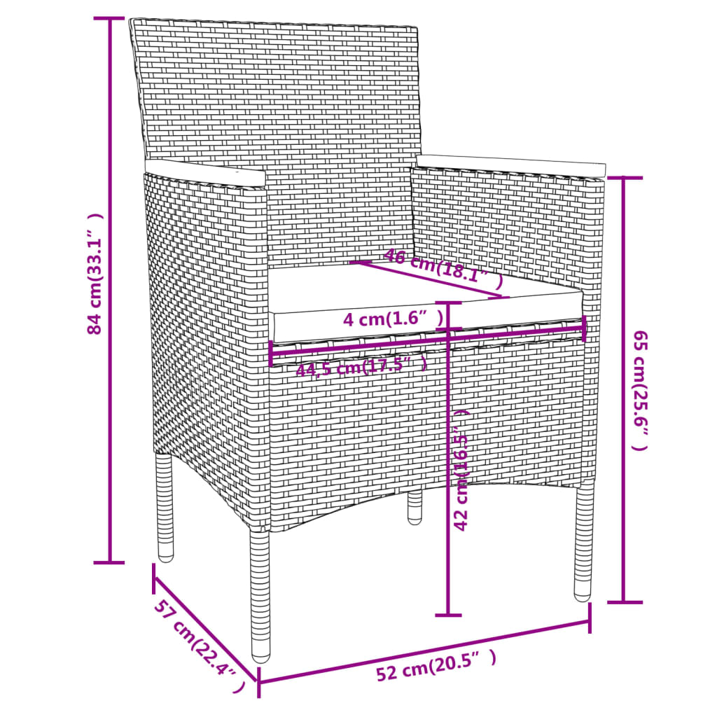 vidaXL spisebordssæt til haven 3 dele polyrattan grå