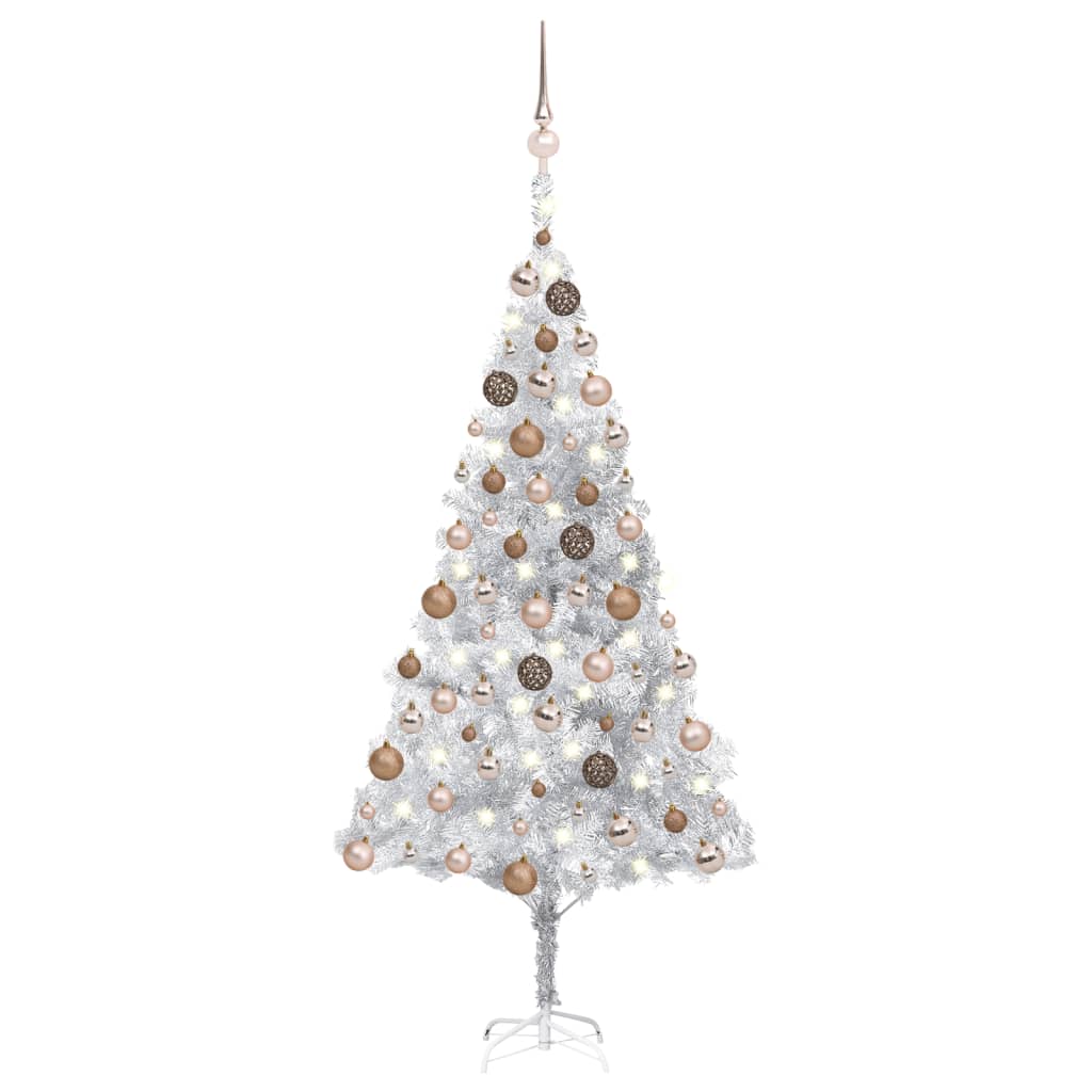 vidaXL kunstigt juletræ med LED-lys og kuglesæt 180 cm PET sølvfarvet