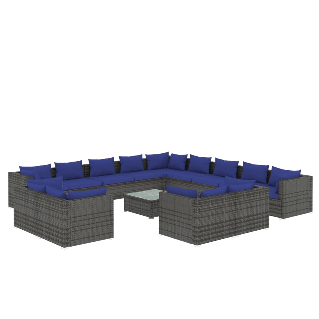 vidaXL loungesæt til haven 14 dele med hynder polyrattan grå