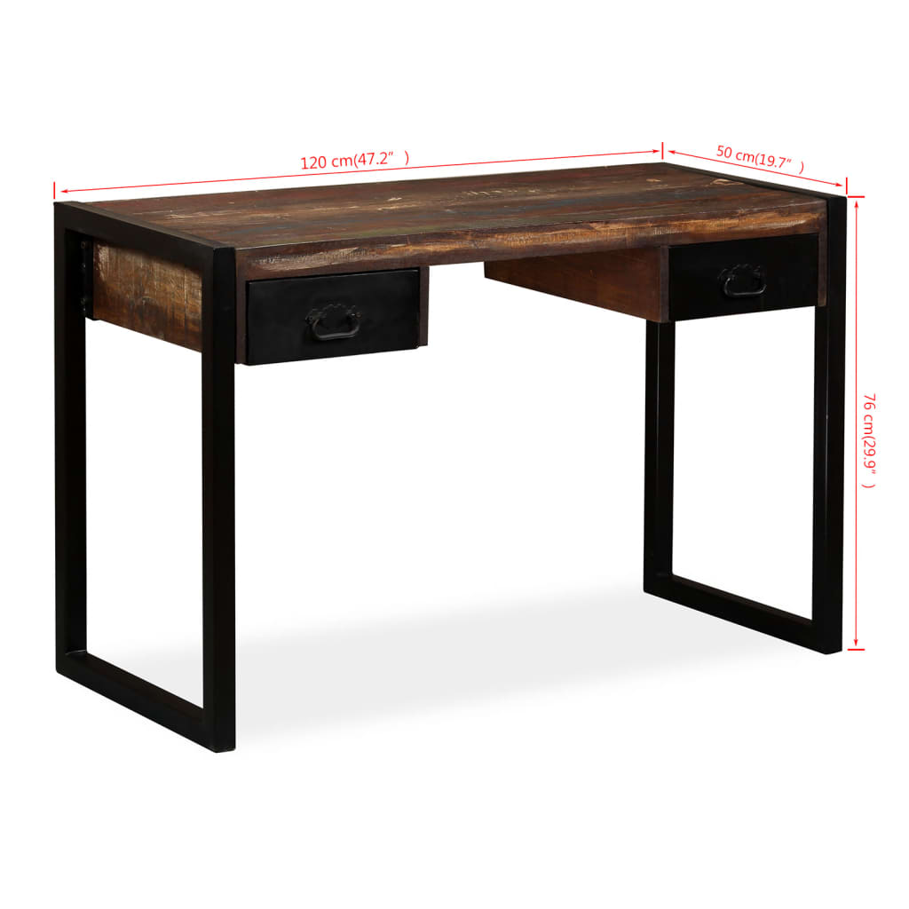 vidaXL skrivebord med 2 skuffer 120x50x76 cm massivt genbrugstræ
