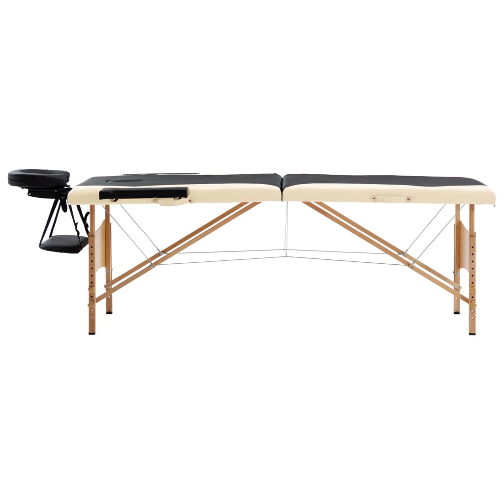 vidaXL sammenfoldeligt massagebord med træstel 2 zoner sort og beige