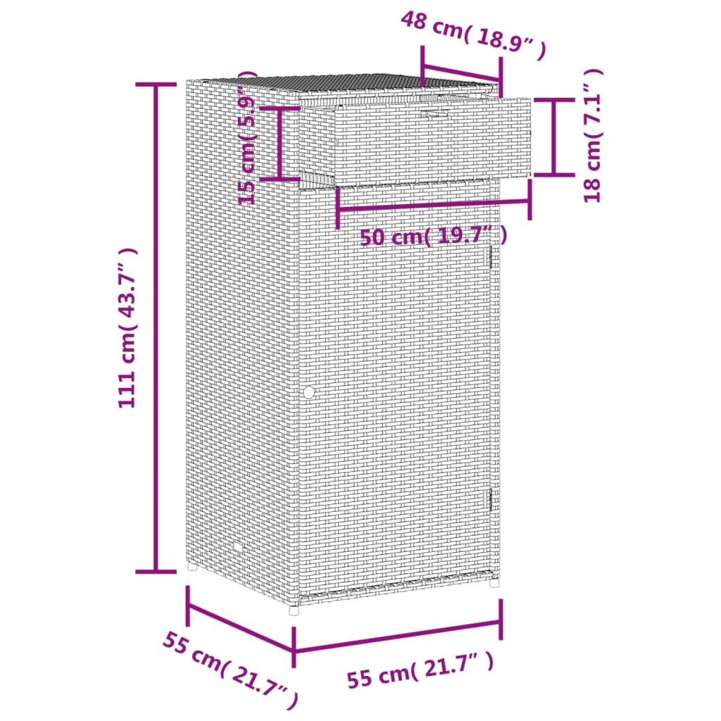 vidaXL opbevaringsskab til haven 55x55x111 cm polyrattan grå
