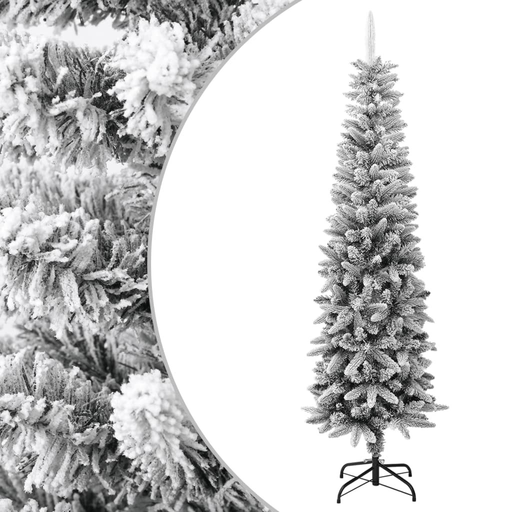 vidaXL kunstigt smalt juletræ med sne 210 cm PVC og PE