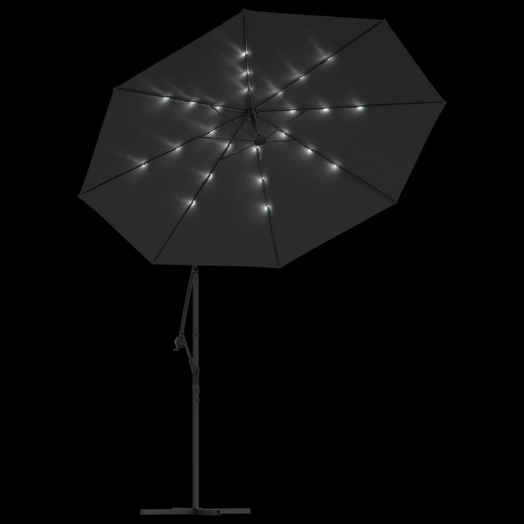 vidaXL hængeparasol med LED-lys og stålstang 300 cm antracitgrå