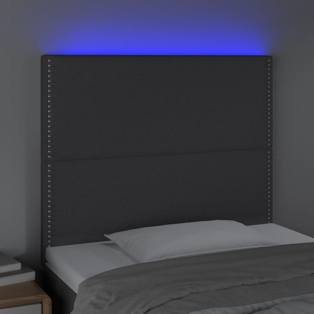 vidaXL sengegavl med LED-lys 100x5x118/128 cm stof mørkegrå