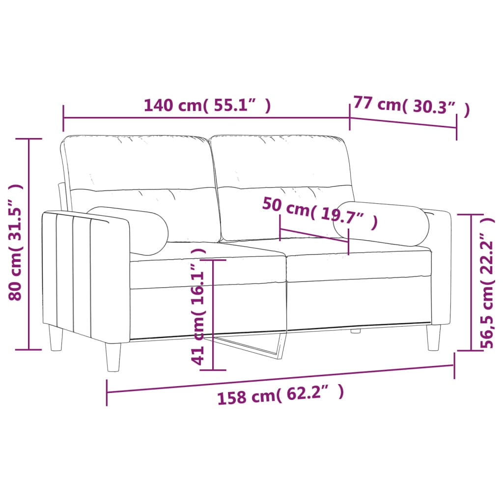 vidaXL 2-personers sofa med puder og hynder 140 cm stof lysegrå