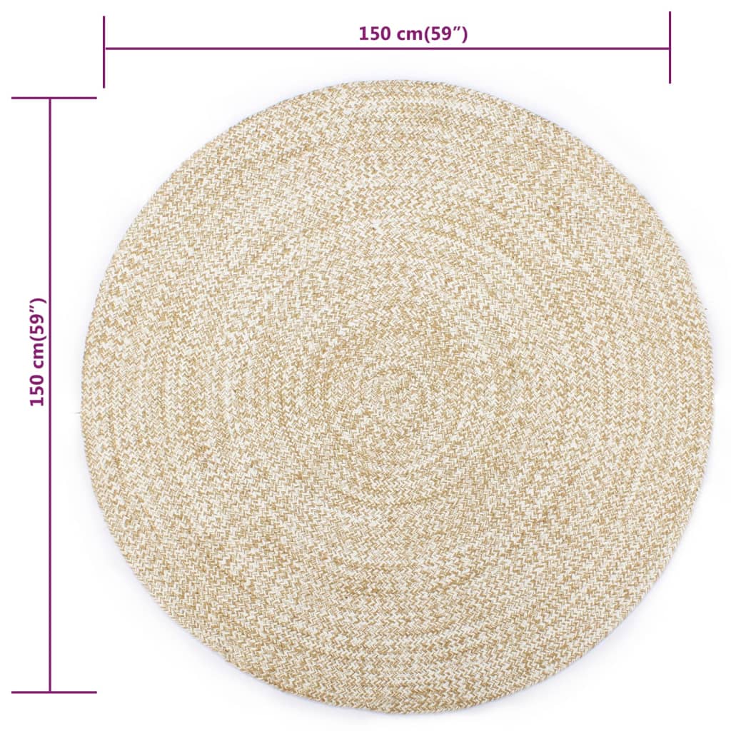 vidaXL håndlavet gulvtæppe 150 cm jute hvid og naturfarvet