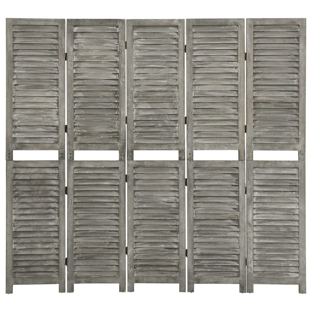 vidaXL 5-panels rumdeler 179x166 cm massivt træ grå