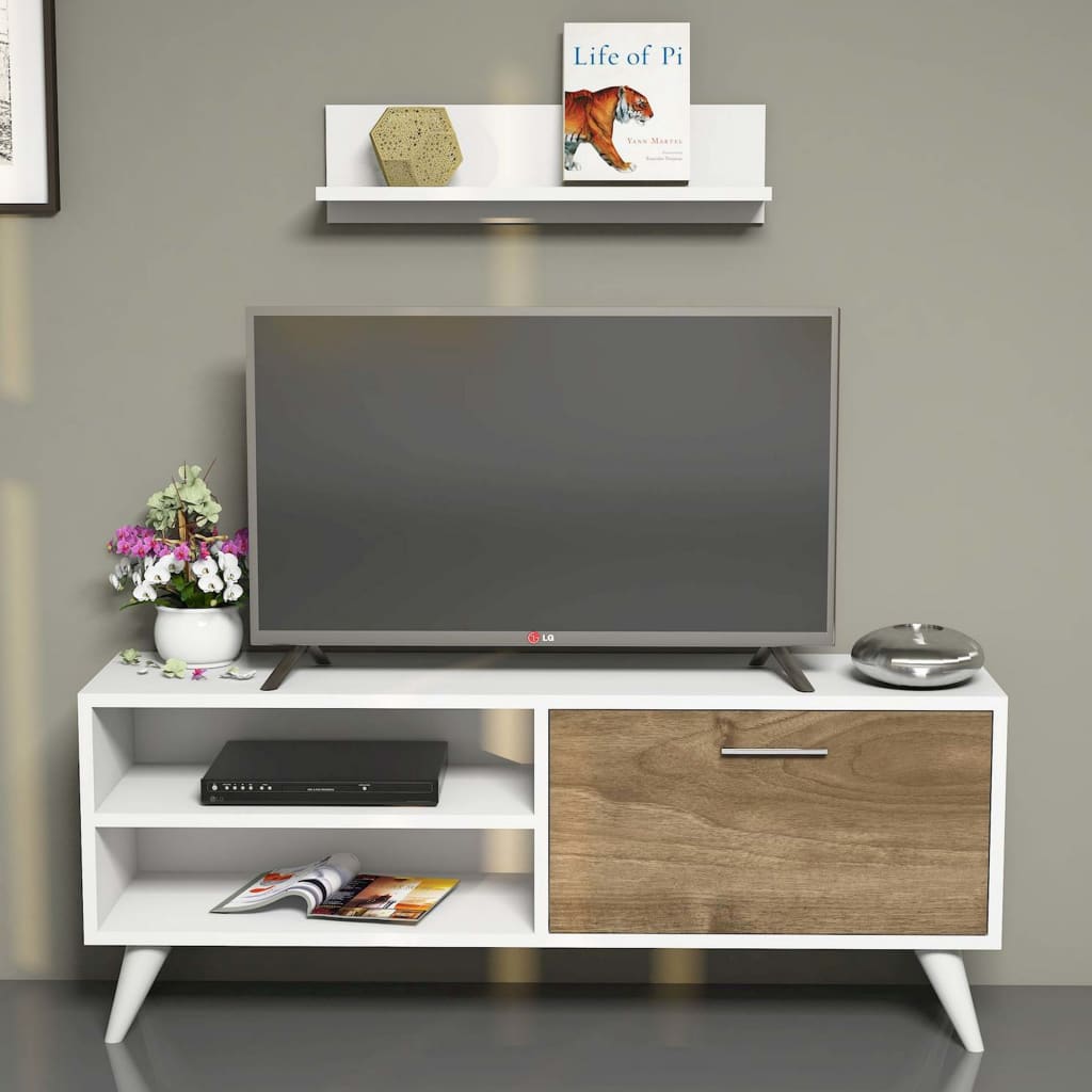 Homemania tv-bord Party 120x29,7x48,6 cm hvid og valnødfarvet