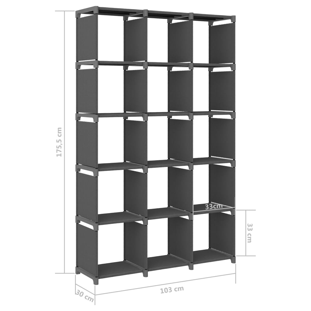 vidaXL reol med 15 rum 103x30x175,5 cm stof grå