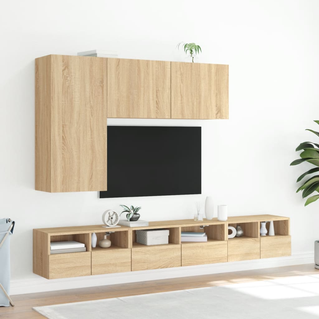 vidaXL tv-møbel til væg 5 dele konstrueret træ sonoma-eg